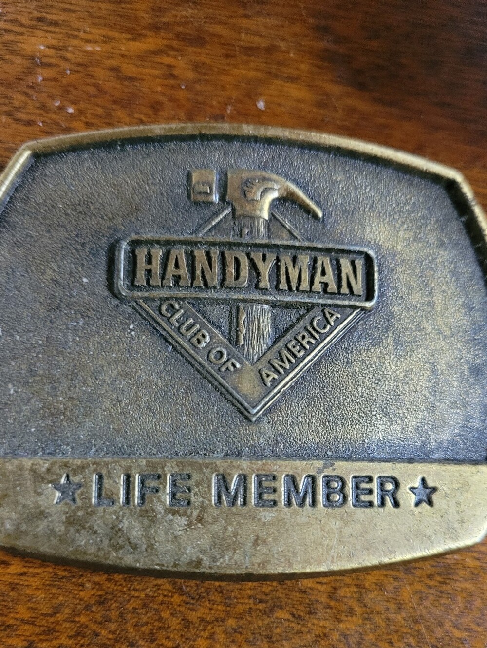 Club of America Handyman Life Member Brass Belt Buckle - Antique Brass